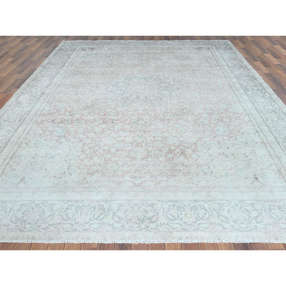 Overdyed & Vintage Worn Wool Hand Knotted Rug Ivory Gray 9.8X12.10 -O061795
