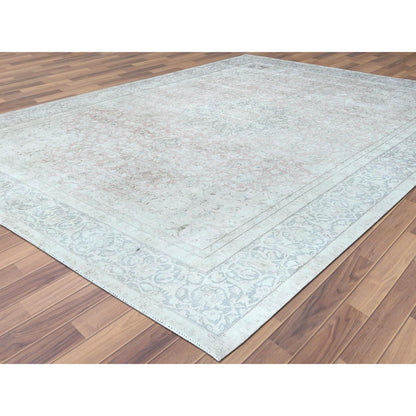 Overdyed & Vintage Worn Wool Hand Knotted Rug Ivory Gray 9.8X12.10 -O061795