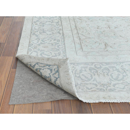 Overdyed & Vintage Worn Wool Hand Knotted Rug Ivory Gray 9.8X12.10 -O061795