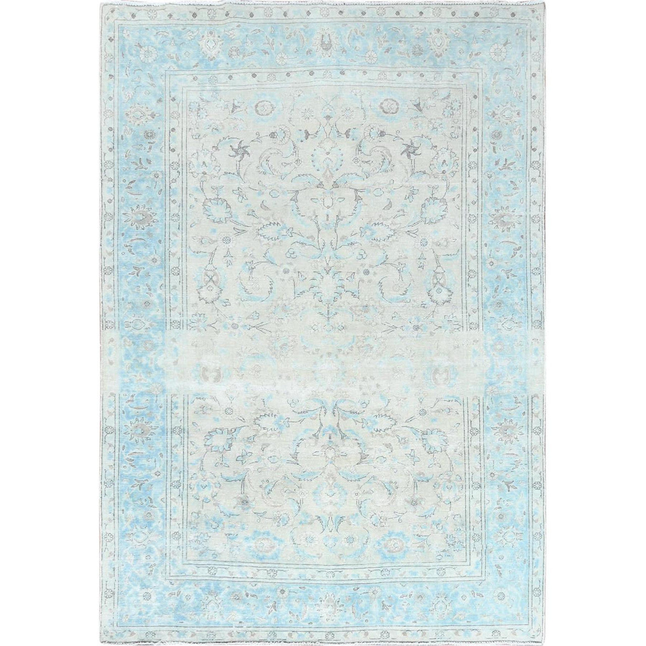 Ivory 6'6" x 9'7" Overdyed & Vintage Worn Hand knotted Wool Rug - Sku: O061799