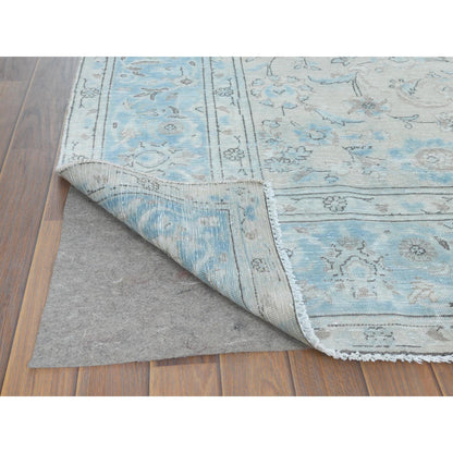 Overdyed & Vintage Worn Wool Hand Knotted Rug Ivory Blue 6.6X9.7 -O061799