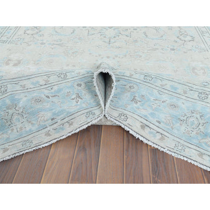 Overdyed & Vintage Worn Wool Hand Knotted Rug Ivory Blue 6.6X9.7 -O061799