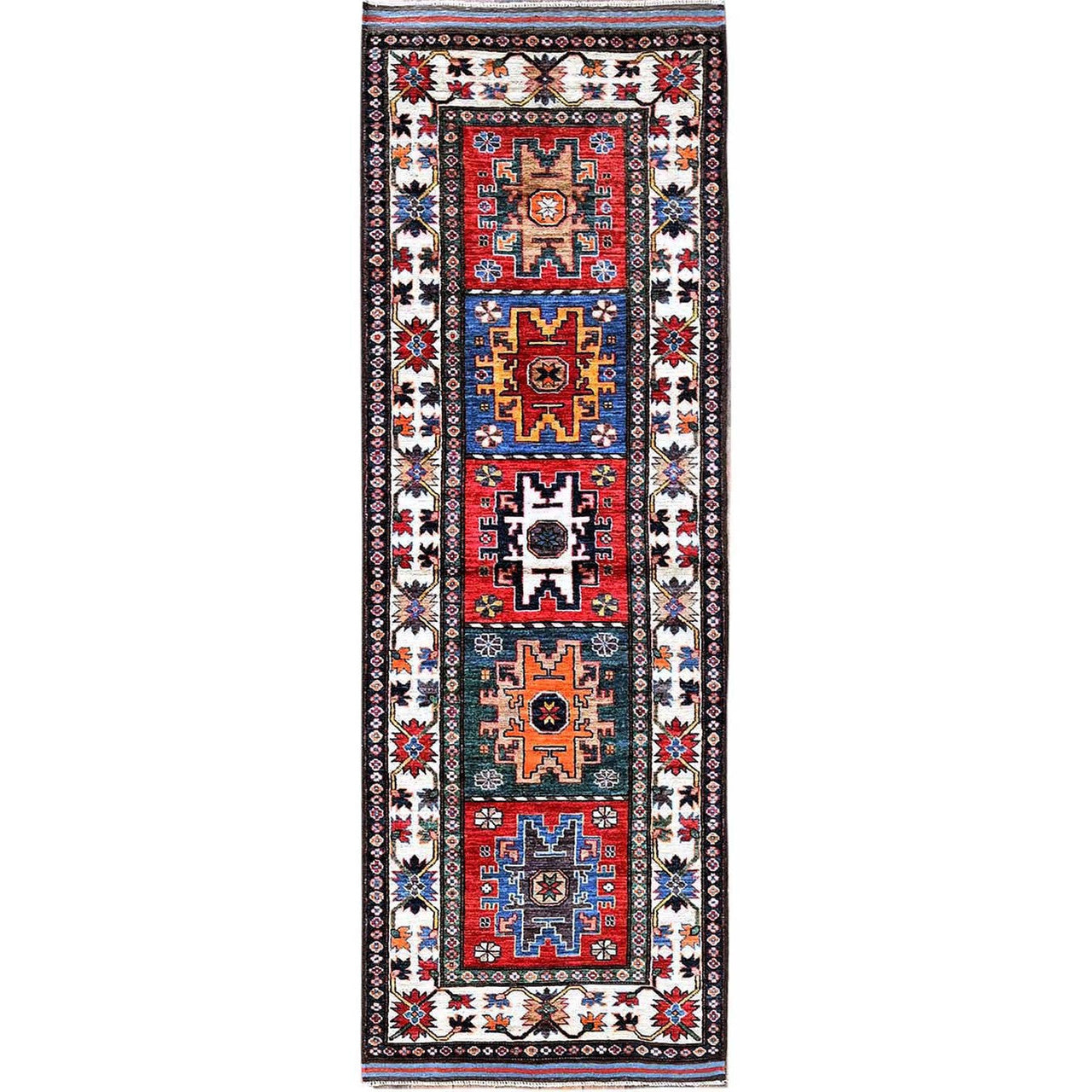 Kazak Wool Hand Knotted Rug Red 2.8x7.7 -O0617