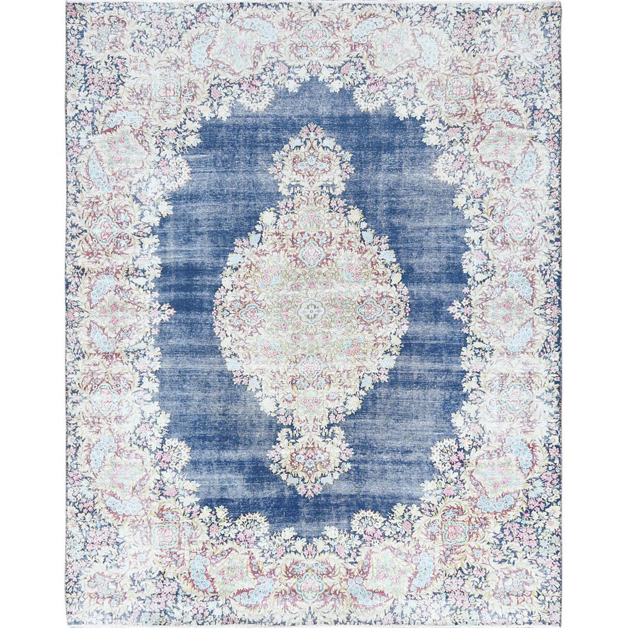 Blue 8'6" x 11'2" Overdyed & Vintage Worn Hand knotted Wool Rug - Sku: O061801