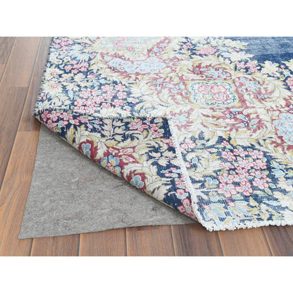 Overdyed & Vintage Worn Wool Hand Knotted Rug Blue Ivory 8.6X11.2 -O061801