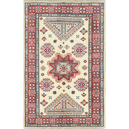 Kazak Wool Hand Knotted Rug Ivory Red 3.0X4.6 -O061808