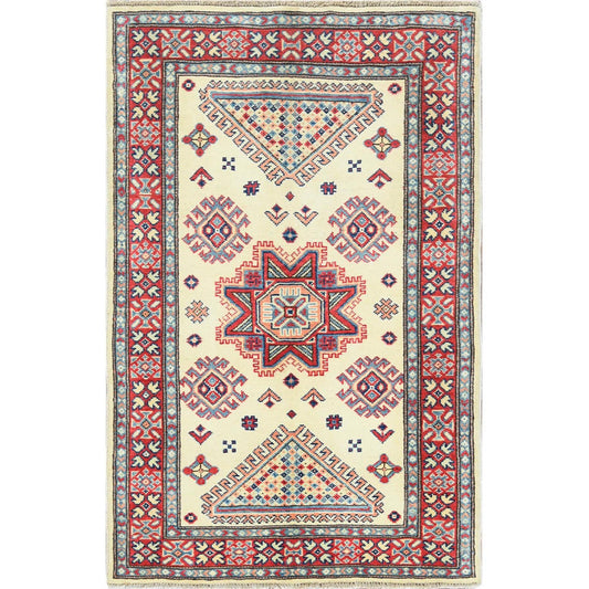 Kazak Wool Hand Knotted Rug Ivory Red 3.0X4.6 -O061808