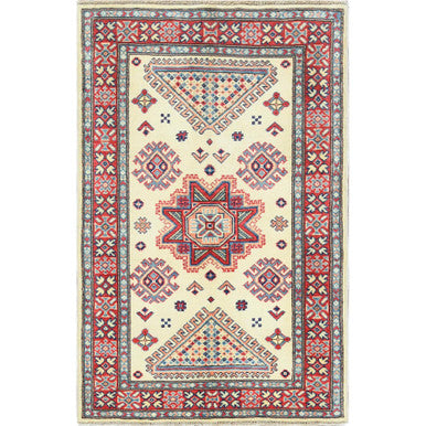 Kazak Wool Hand Knotted Rug Ivory Red 3.0X4.6 -O061808