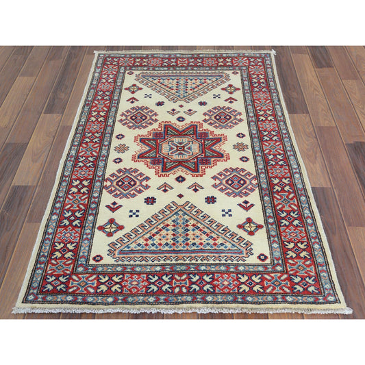 Kazak Wool Hand Knotted Rug Ivory Red 3.0X4.6 -O061808
