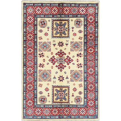 Kazak Wool Hand Knotted Rug Ivory Red 3.0X4.7 -O061809
