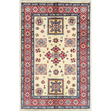 Kazak Wool Hand Knotted Rug Ivory Red 3.0X4.7 -O061809