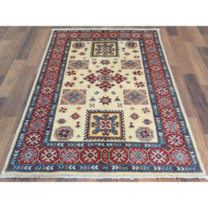 Kazak Wool Hand Knotted Rug Ivory Red 3.0X4.7 -O061809
