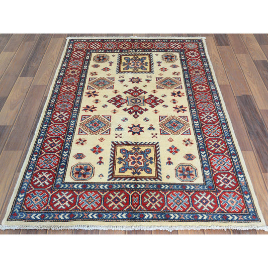 Kazak Wool Hand Knotted Rug Ivory Red 3.0X4.7 -O061809