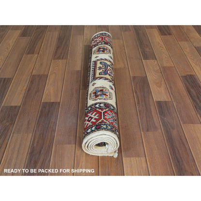 Kazak Wool Hand Knotted Rug Ivory Red 3.0X4.7 -O061809