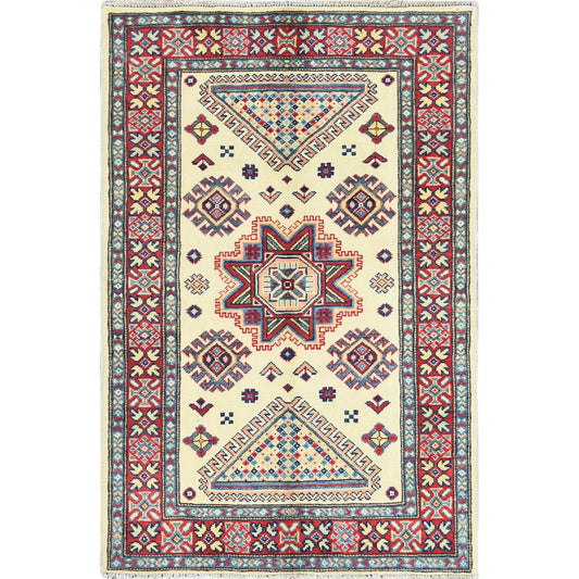 Kazak Wool Hand Knotted Rug Ivory Red 3.0X4.8 -O061810