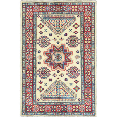 Kazak Wool Hand Knotted Rug Ivory Red 3.0X4.8 -O061810