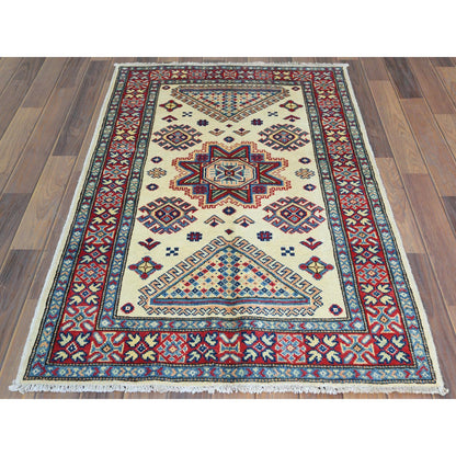 Kazak Wool Hand Knotted Rug Ivory Red 3.0X4.8 -O061810