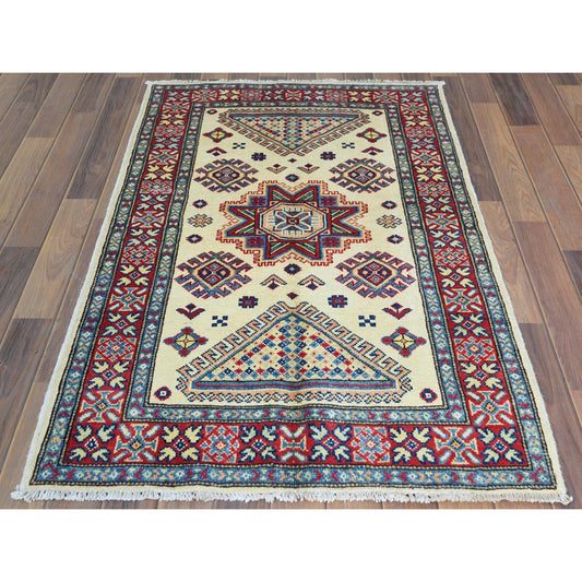 Kazak Wool Hand Knotted Rug Ivory Red 3.0X4.8 -O061810