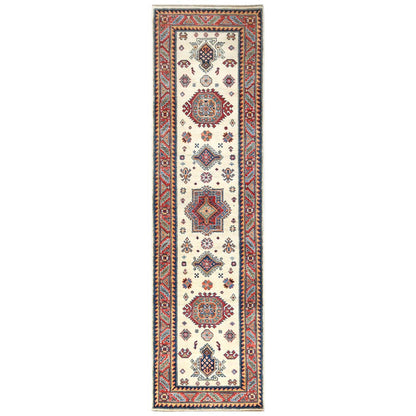 Kazak Wool Hand Knotted Rug Ivory Red 2.7X9.8 -O061826