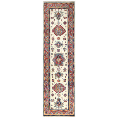 Kazak Wool Hand Knotted Rug Ivory Red 2.7X9.8 -O061826