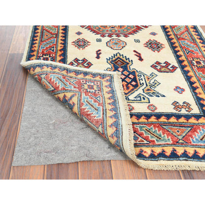 Kazak Wool Hand Knotted Rug Ivory Red 2.7X9.8 -O061826