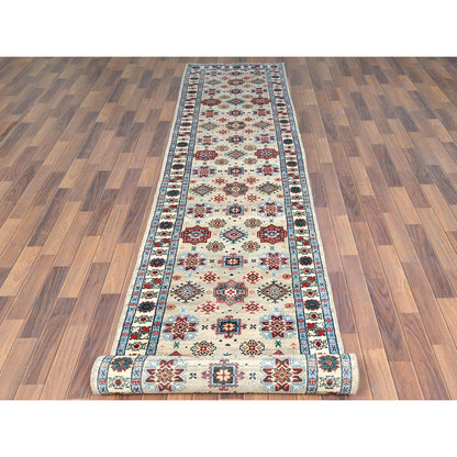 Kazak Wool Hand Knotted Rug Grey Ivory 2.10X19.4 -O061827