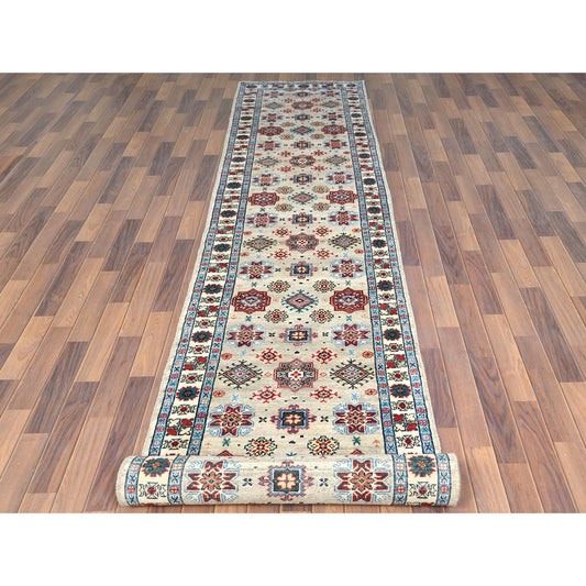 Kazak Wool Hand Knotted Rug Grey Ivory 2.10X19.4 -O061827