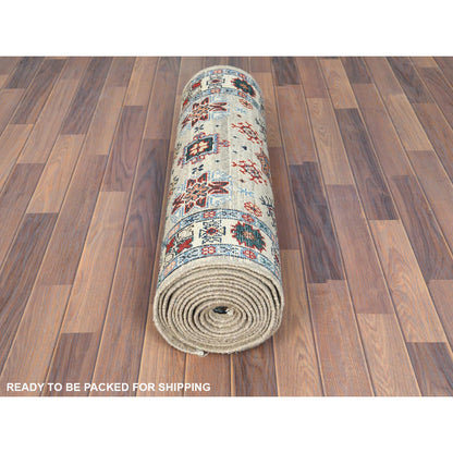 Kazak Wool Hand Knotted Rug Grey Ivory 2.10X19.4 -O061827