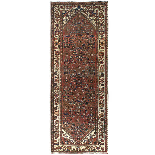 Overdyed & Vintage Worn Wool Hand Knotted Rug Brown Ivory 3.7X9.10 -O061858