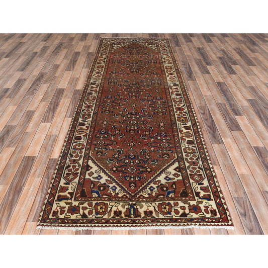 Overdyed & Vintage Worn Wool Hand Knotted Rug Brown Ivory 3.7X9.10 -O061858