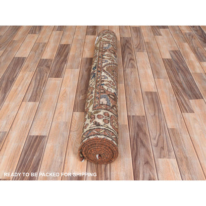 Overdyed & Vintage Worn Wool Hand Knotted Rug Brown Ivory 3.7X9.10 -O061858