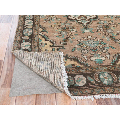 Overdyed & Vintage Worn Wool Hand Knotted Rug Brown Black 3.3X10.4 -O061859