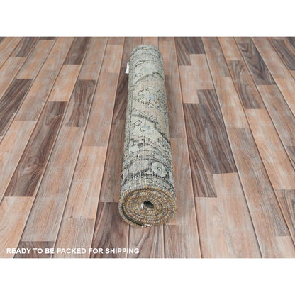 Overdyed & Vintage Worn Wool Hand Knotted Rug Brown Black 3.3X10.4 -O061859