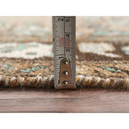 Overdyed & Vintage Worn Wool Hand Knotted Rug Brown Black 3.3X10.4 -O061859