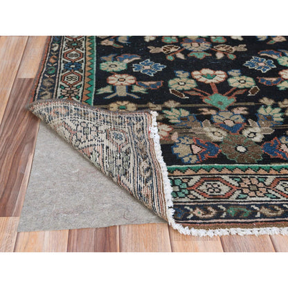 Overdyed & Vintage Worn Wool Hand Knotted Rug Blue Ivory 3.4X9.8 -O061861