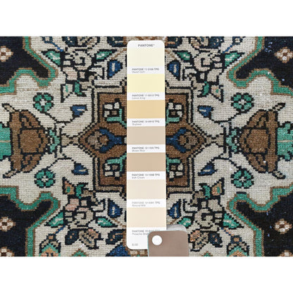 Overdyed & Vintage Worn Wool Hand Knotted Rug Blue Ivory 3.4X9.8 -O061861