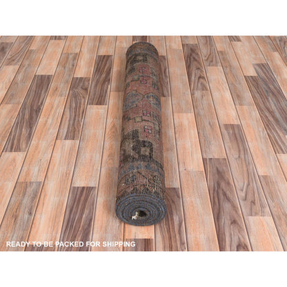 Overdyed & Vintage Worn Wool Hand Knotted Rug Brown Brown 3.4X9.3 -O061872