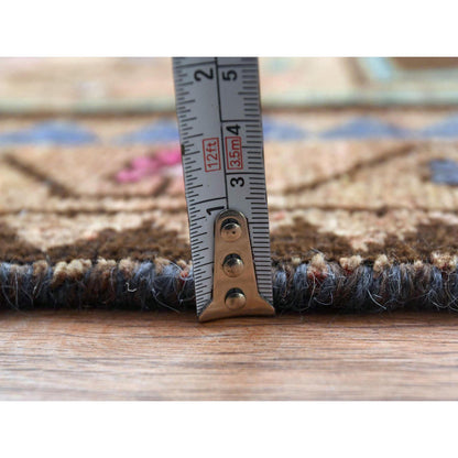 Overdyed & Vintage Worn Wool Hand Knotted Rug Brown Brown 3.4X9.3 -O061872