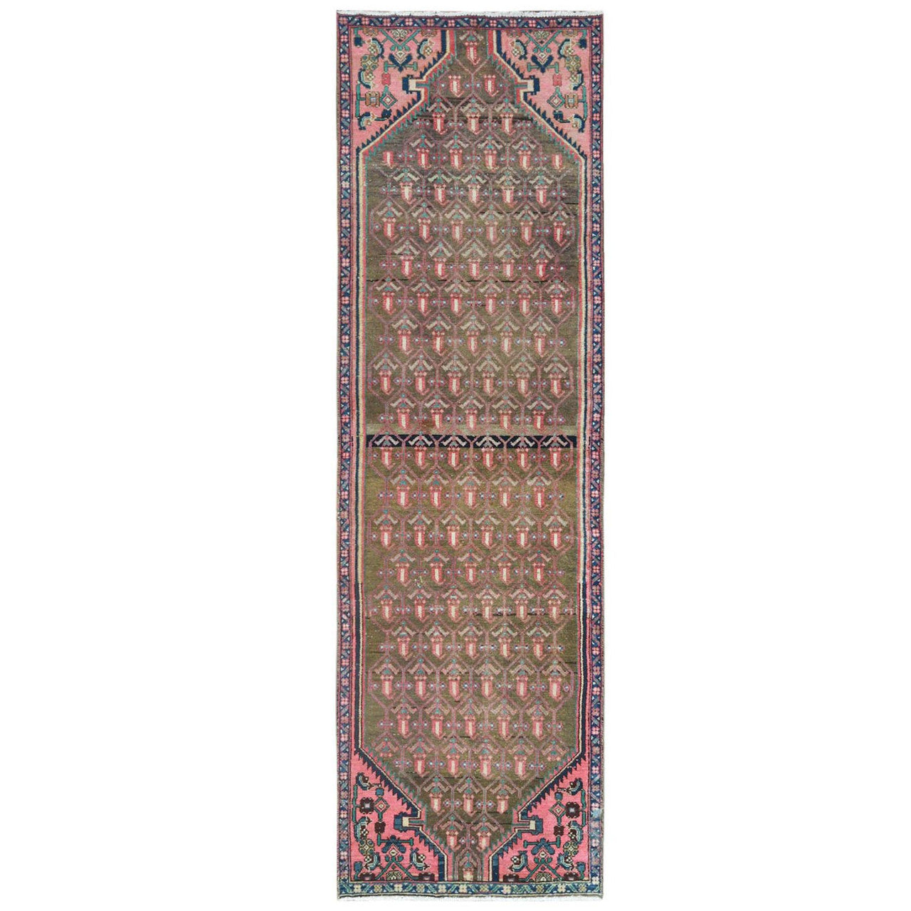 Pink 2'8" x 8'10" Overdyed & Vintage Worn Hot Hand knotted Wool Rug - Sku: O061884