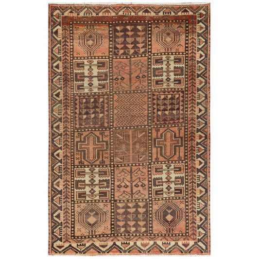 Overdyed & Vintage Worn Wool Hand Knotted Rug Brown Brown 4.9X7.4 -O061905