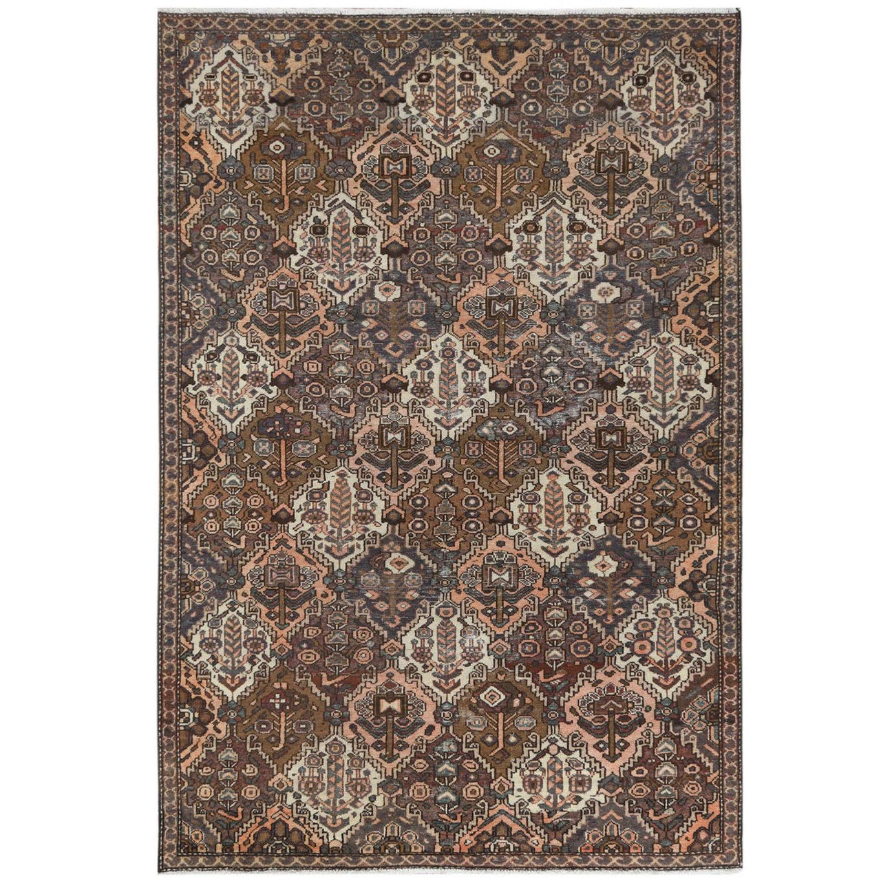 Brown 5'7" x 8'5" Overdyed & Vintage Worn Hand knotted Wool Rug - Sku: O061907