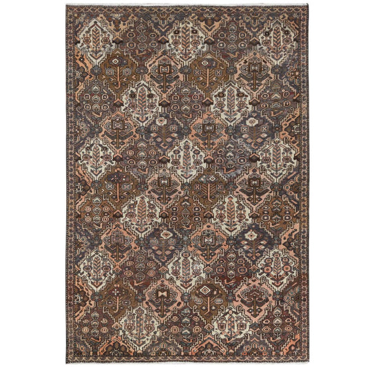 Overdyed & Vintage Worn Wool Hand Knotted Rug Brown Brown 5.7X8.5 -O061907