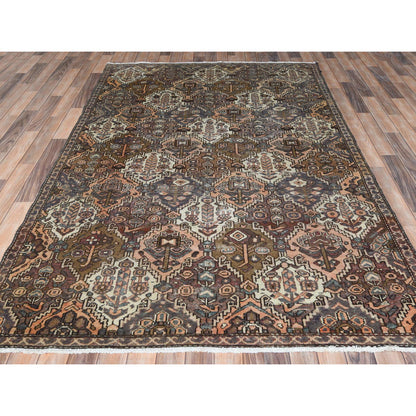 Overdyed & Vintage Worn Wool Hand Knotted Rug Brown Brown 5.7X8.5 -O061907