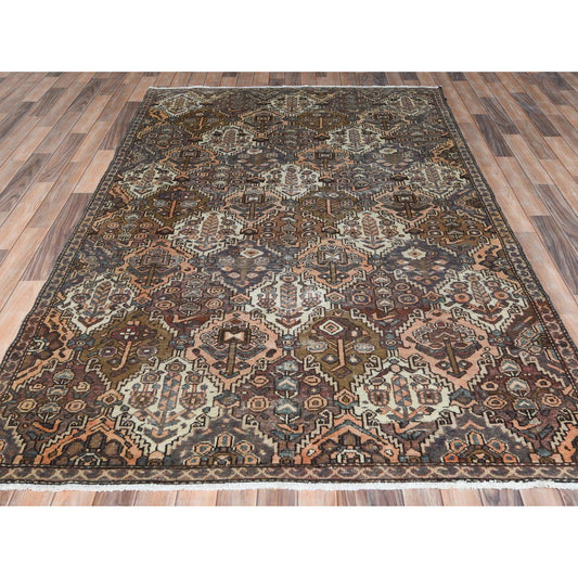 Overdyed & Vintage Worn Wool Hand Knotted Rug Brown Brown 5.7X8.5 -O061907