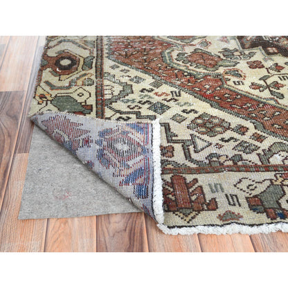 Overdyed & Vintage Worn Wool Hand Knotted Rug Red Ivory 5.1X9.9 -O061911