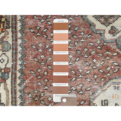 Overdyed & Vintage Worn Wool Hand Knotted Rug Red Ivory 5.1X9.9 -O061911