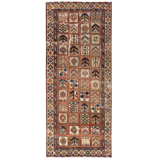 Overdyed & Vintage Worn Wool Hand Knotted Rug Brown Ivory 4.10X11.7 -O061918
