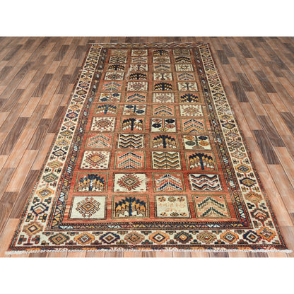 Overdyed & Vintage Worn Wool Hand Knotted Rug Brown Ivory 4.10X11.7 -O061918
