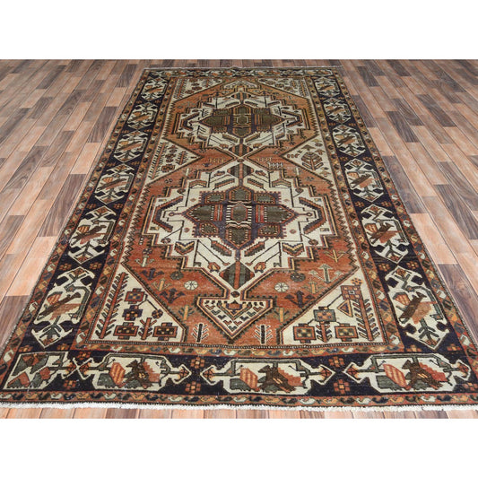 Overdyed & Vintage Worn Wool Hand Knotted Rug Brown Ivory 5.3X10.10 -O061919