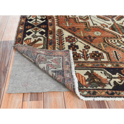 Overdyed & Vintage Worn Wool Hand Knotted Rug Brown Ivory 5.3X10.10 -O061919